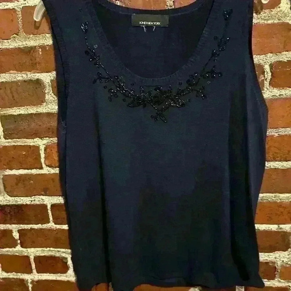 Womens Size Large James New York Navy Sweater Vest with Neckline Detail - Picture 3 of 4